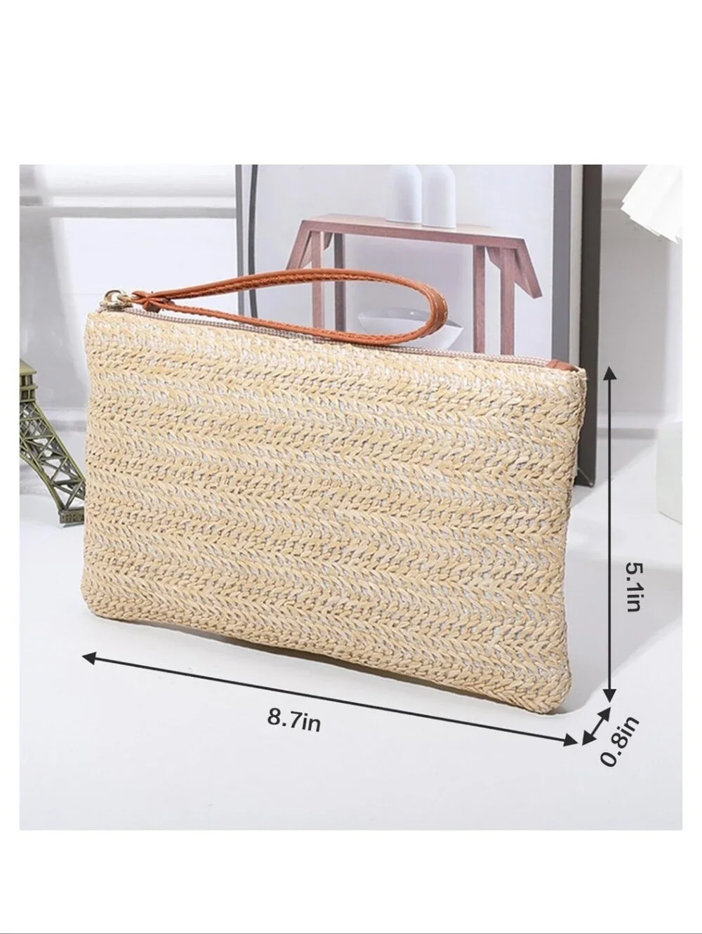 Woven Straw Clutch Bag in Natural Beige - Picture 3 of 3